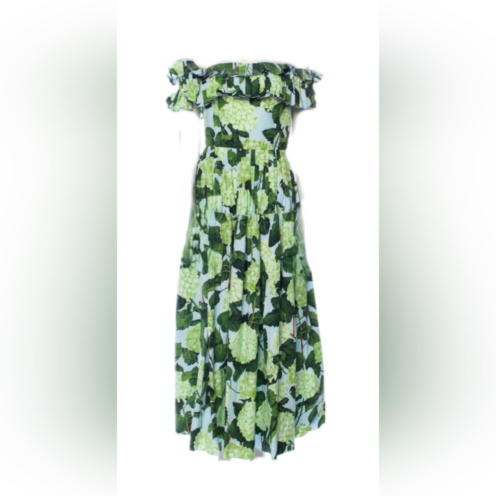 $1,200 TAILOR MADE (NOT OSCAR DE LA RENTA) GREEN FLORAL MIDI DRESS US L - Picture 6 of 13